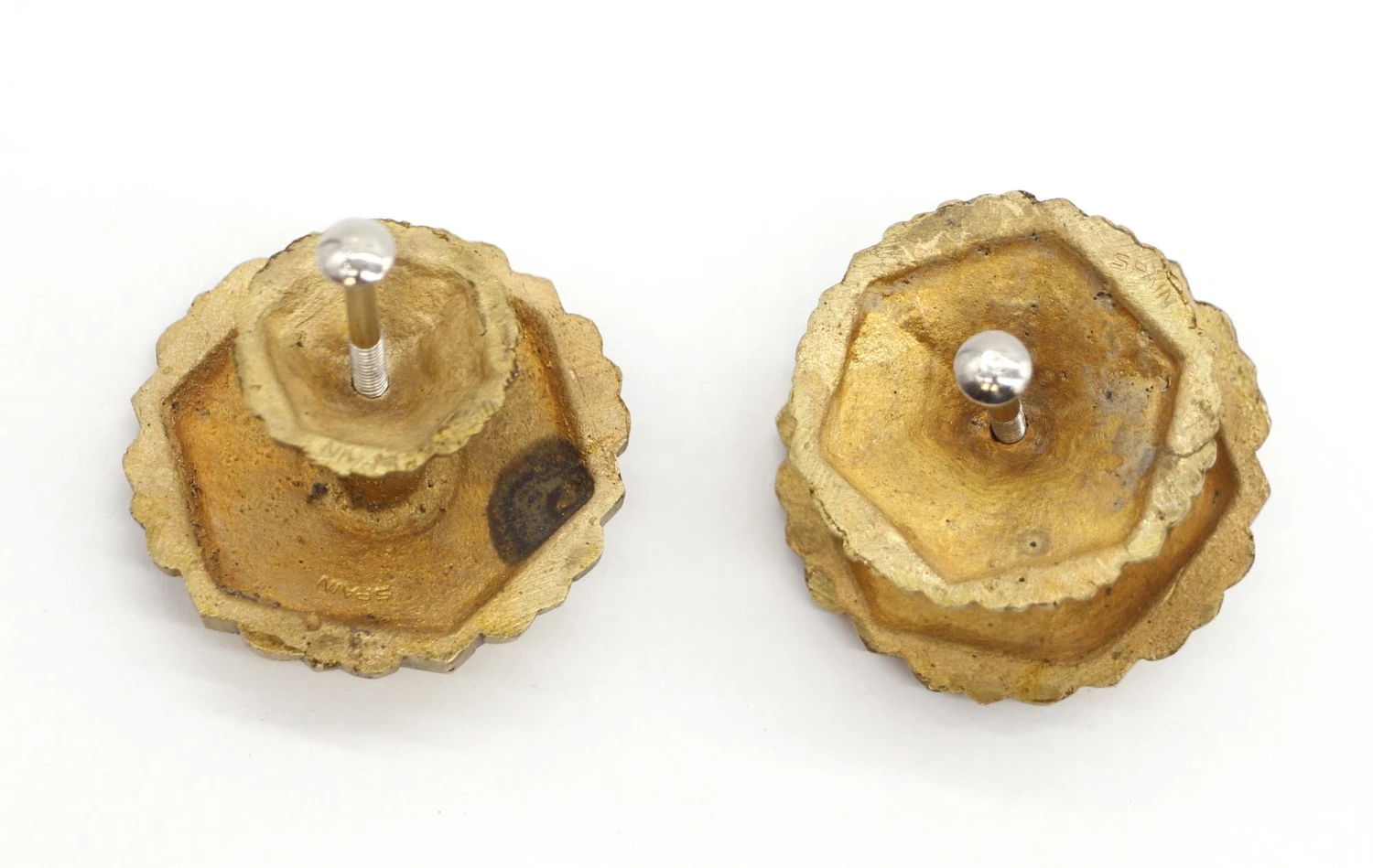 Pair Of Vintage 2.25 In. Hexagon Scalloped Brass Cabinet Drawer Knobs 5 Pair Of Vintage 2.25 In. Hexagon Scalloped Brass Cabinet Drawer Knobs - Image 3