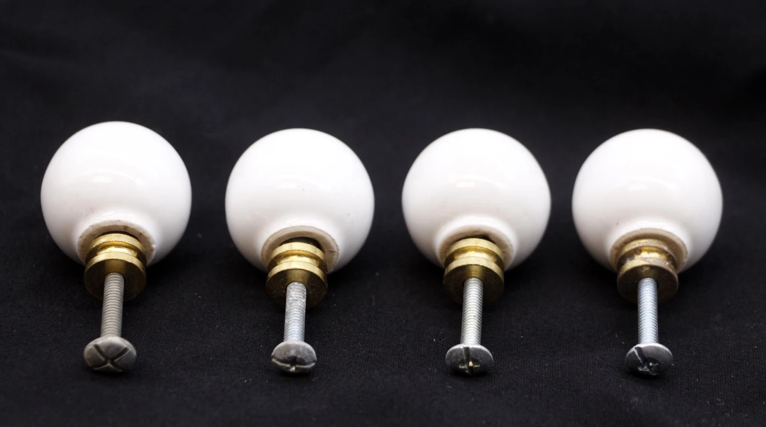 Set Of 4 White Ceramic Ball Drawer Cabinet Knobs 5 Set Of 4 White Ceramic Ball Drawer Cabinet Knobs - Image 3