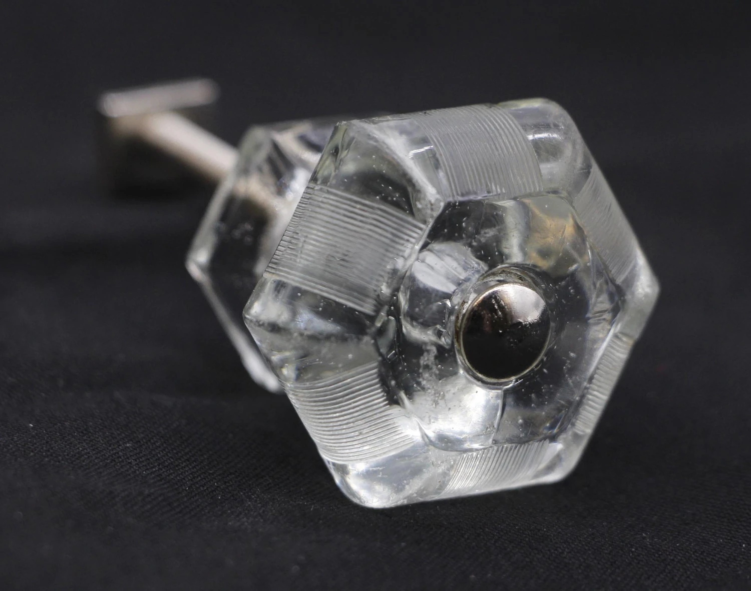 Vintage Hexagon Etched Lined 1.5 In. Glass Drawer Cabinet Knob 4 Vintage Hexagon Etched Lined 1.5 In. Glass Drawer Cabinet Knob - Image 2