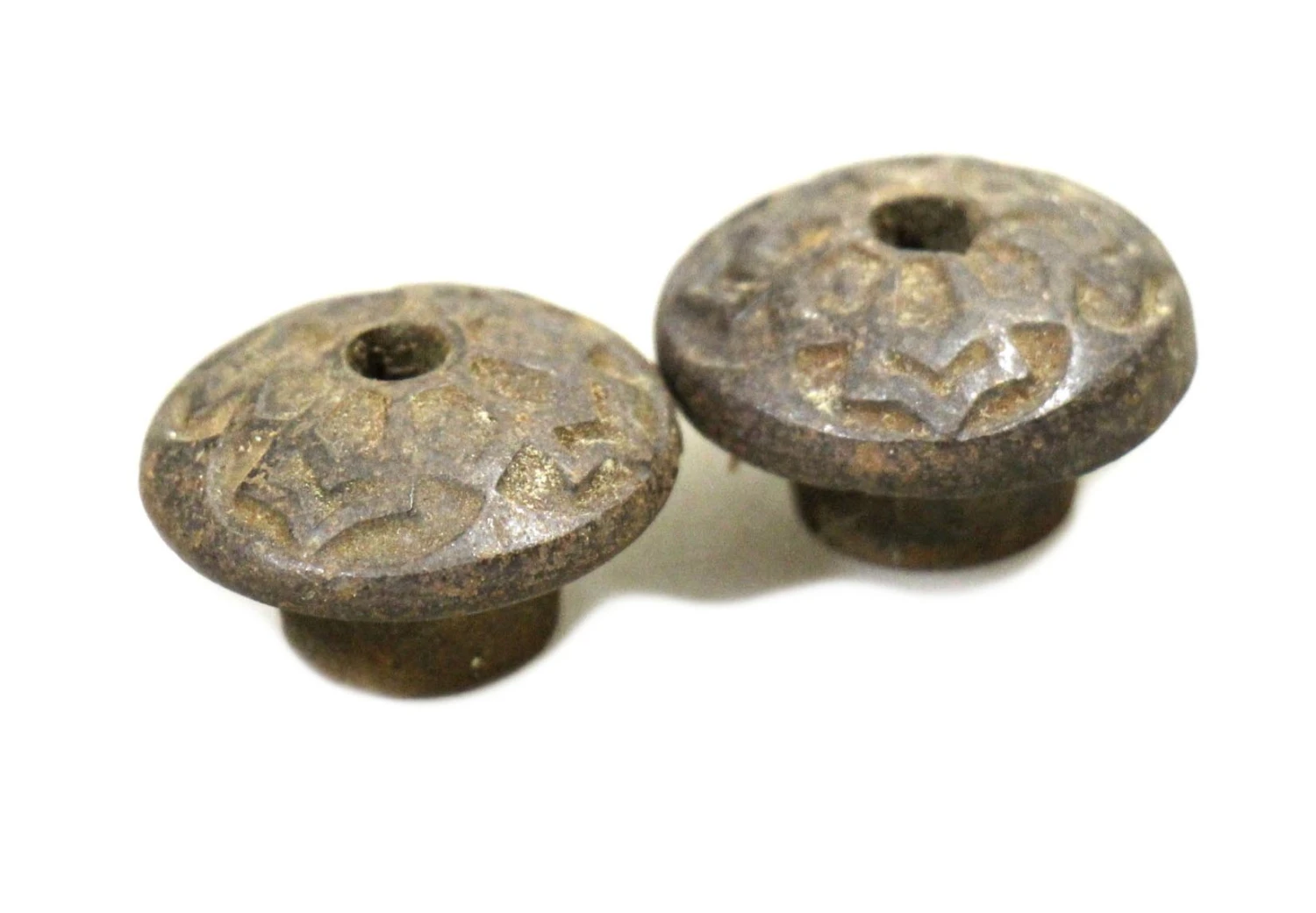 Pair Of Victorian 4 Fold Cast Iron 1 In. Round Drawer Cabinet Knobs 4 Pair Of Victorian 4 Fold Cast Iron 1 In. Round Drawer Cabinet Knobs - Image 2