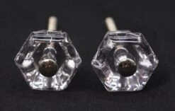 Pair Of Vintage 1.125 In. Glass Hexagon Drawer Cabinet Knobs