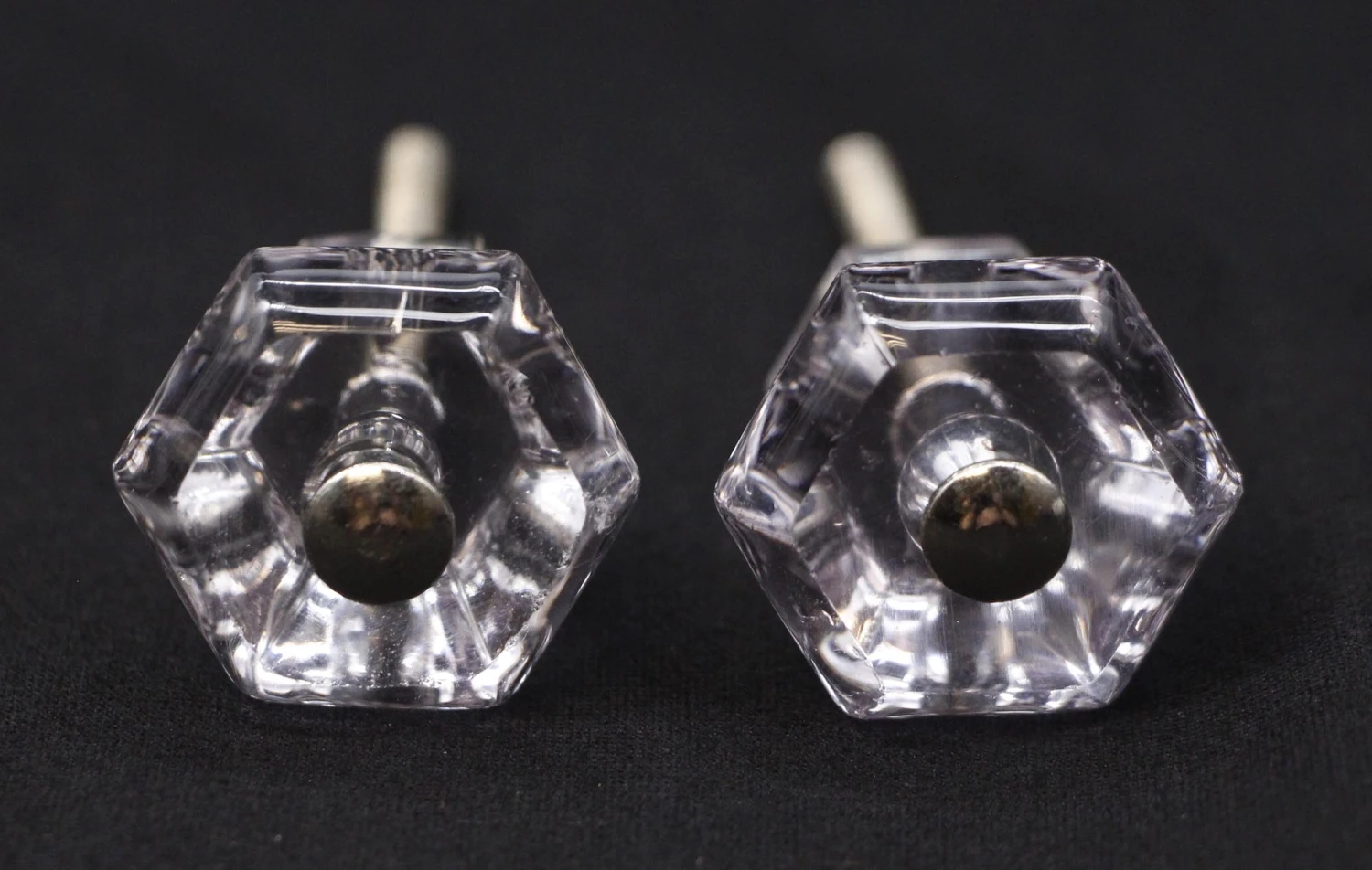 Pair Of Vintage 1.125 In. Glass Hexagon Drawer Cabinet Knobs 3 Pair Of Vintage 1.125 In. Glass Hexagon Drawer Cabinet Knobs