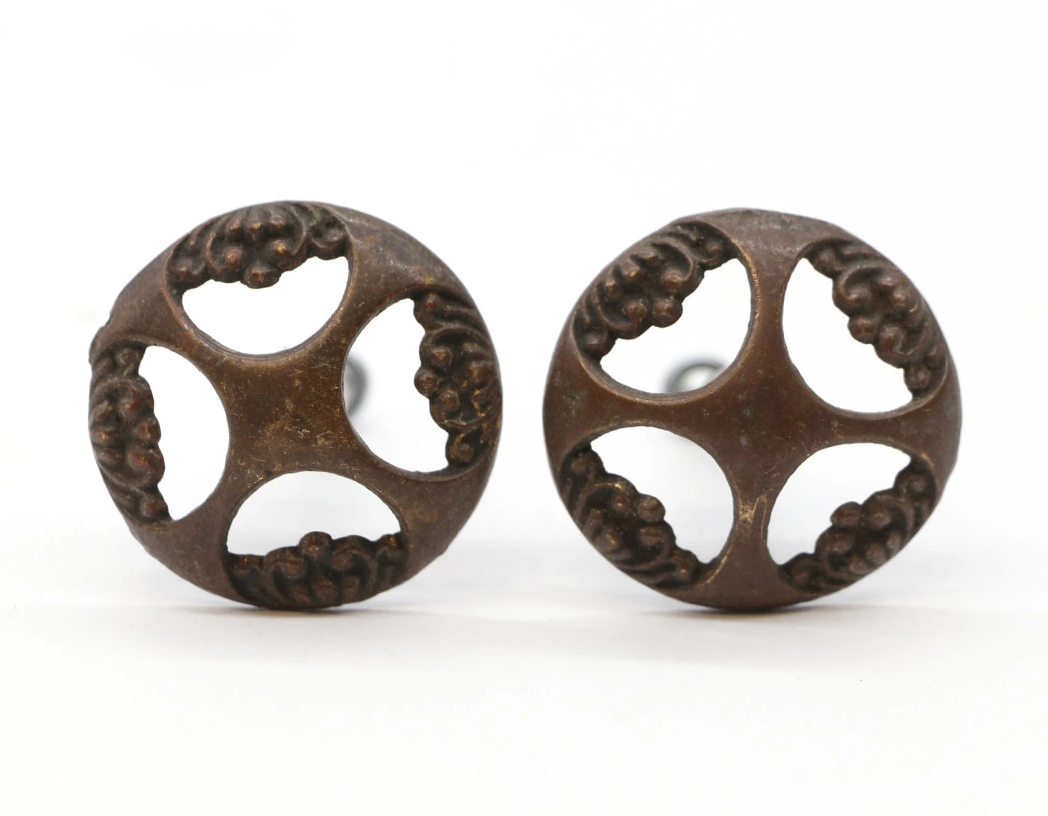 Pair Of Vintage 1.5 In. Cut Out Brass Drawer Cabinet Knobs 3 Pair Of Vintage 1.5 In. Cut Out Brass Drawer Cabinet Knobs