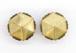 Pair Of Vintage 2 In. Hexagon Scalloped Brass Cabinet Drawer Knobs