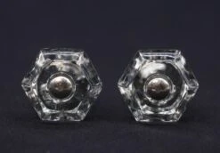 Pair Of Vintage Hexagon Clear Glass 1 In. Cabinet Drawer Knobs