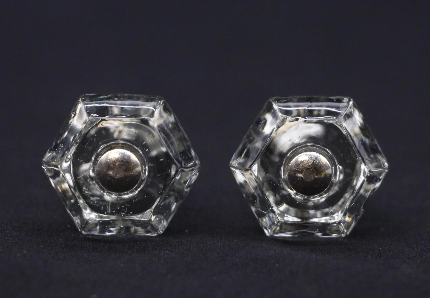 Pair Of Vintage Hexagon Clear Glass 1 In. Cabinet Drawer Knobs 3 Pair Of Vintage Hexagon Clear Glass 1 In. Cabinet Drawer Knobs
