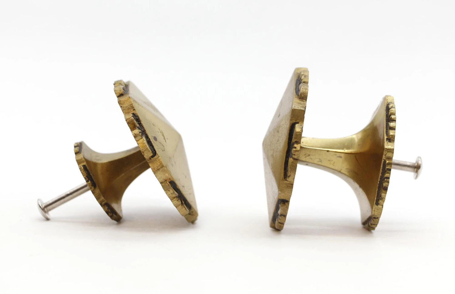 Pair Of Vintage 2.25 In. Hexagon Scalloped Brass Cabinet Drawer Knobs 4 Pair Of Vintage 2.25 In. Hexagon Scalloped Brass Cabinet Drawer Knobs - Image 2