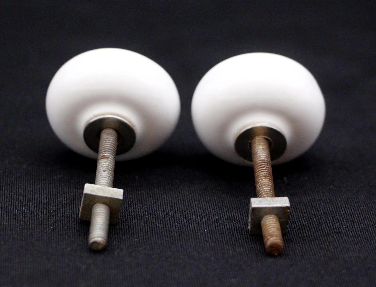 Pair Of Vintage 1.25 In. Round White Ceramic Cabinet Knobs 4 Pair Of Vintage 1.25 In. Round White Ceramic Cabinet Knobs - Image 2