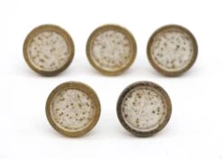 Set Of 5 Vintage 0.875 In. Gold Flecked White Brass Cabinet Knobs -OGT Sale Store cabinet furniture knobs q285328