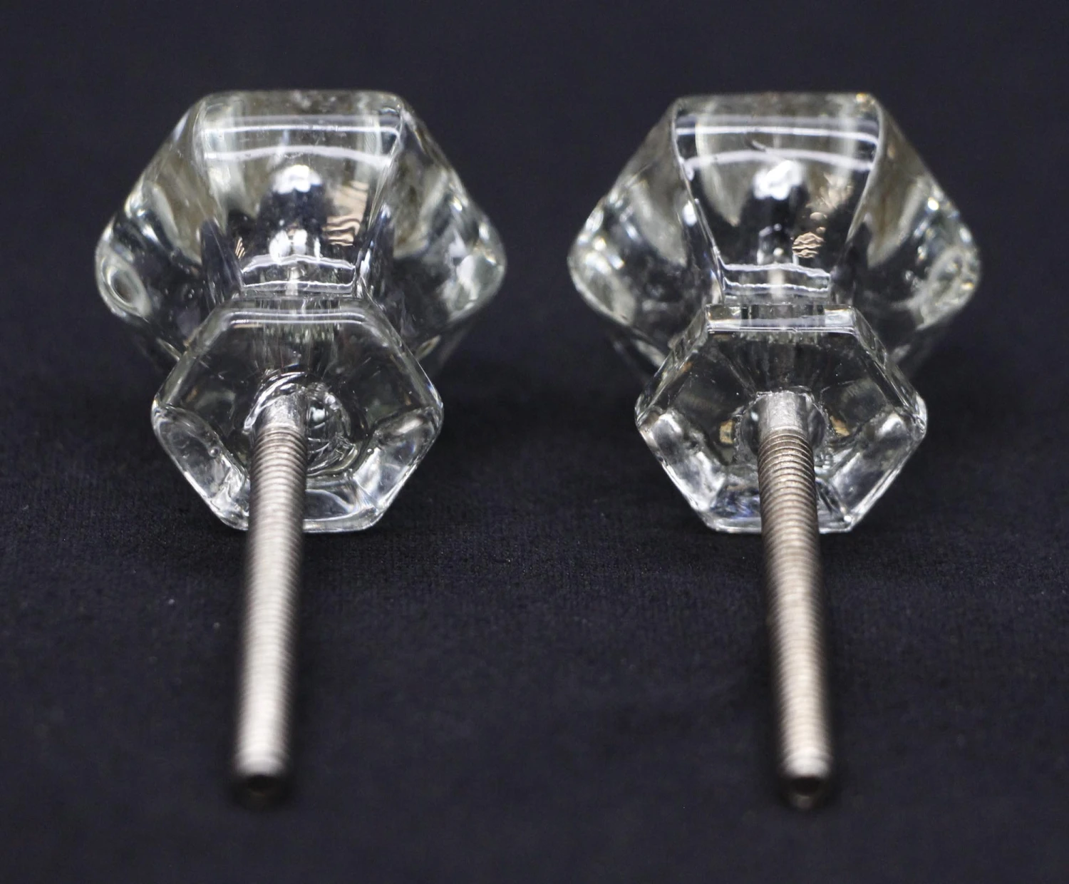 Pair Of Vintage Hexagon Clear Glass 1 In. Cabinet Drawer Knobs 4 Pair Of Vintage Hexagon Clear Glass 1 In. Cabinet Drawer Knobs - Image 2