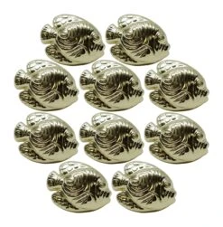 Set Of 10 Polished Brass Fish Shaped Drawer Cabinet Knobs