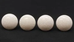 Set Of 1.25 In. Crackled Off White Ceramic Cabinet Drawer Knobs