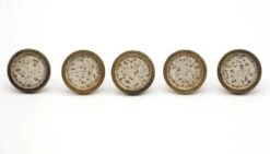 Set Of 5 Vintage 0.875 In. Gold Flecked White Brass Cabinet Knobs