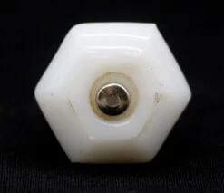Vintage 1 In. White Ceramic Hexagon Cabinet Knob