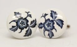 Vintage 1.375 In. Blue & White Floral Porcelain Drawer Cabinet Knob