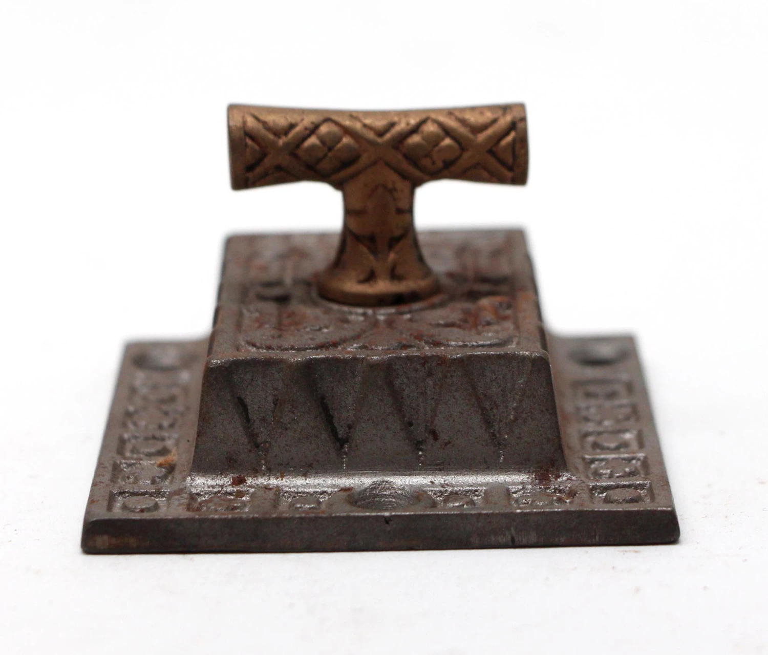 Antique Cast Iron Cabinet Latch With T Bronze Handle 5 Antique Cast Iron Cabinet Latch With T Bronze Handle - Image 3