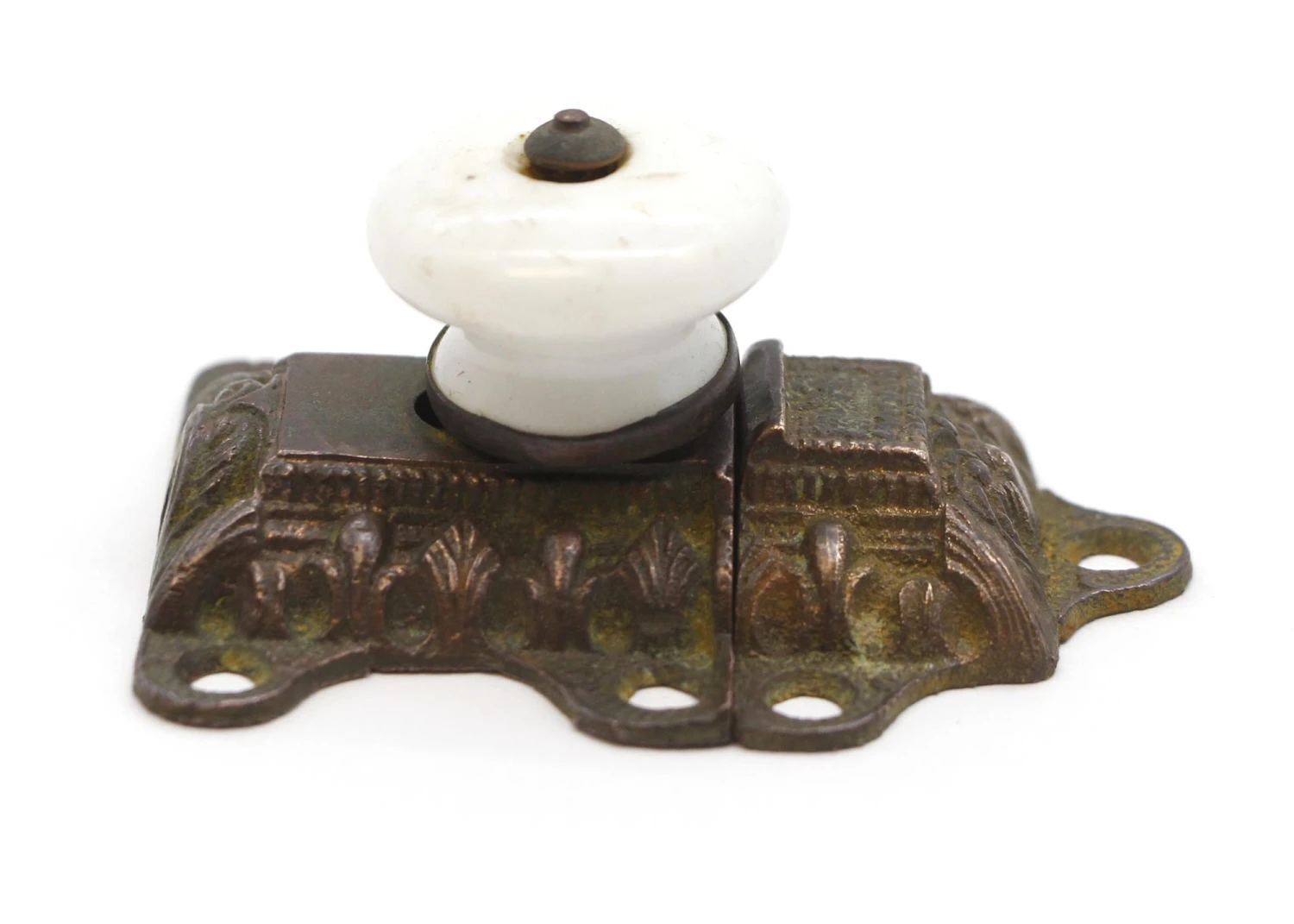 Antique Dark Brass Porcelain Knob Cabinet Latch 5 Antique Dark Brass Porcelain Knob Cabinet Latch - Image 3