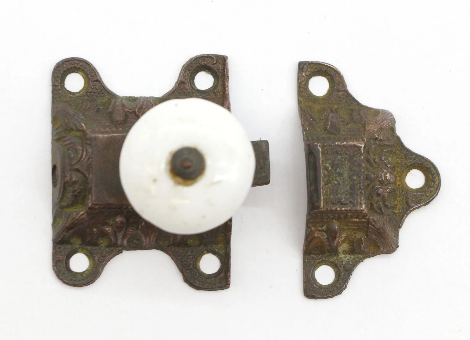 Antique Dark Brass Porcelain Knob Cabinet Latch 4 Antique Dark Brass Porcelain Knob Cabinet Latch - Image 2
