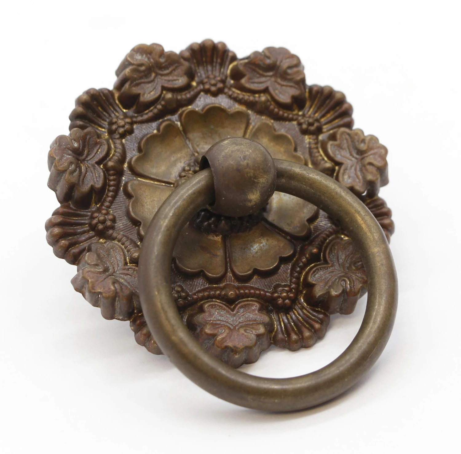 Vintage 3.25 In. Pressed Brass Floral Ring Drawer Pull 5 Vintage 3.25 In. Pressed Brass Floral Ring Drawer Pull - Image 3