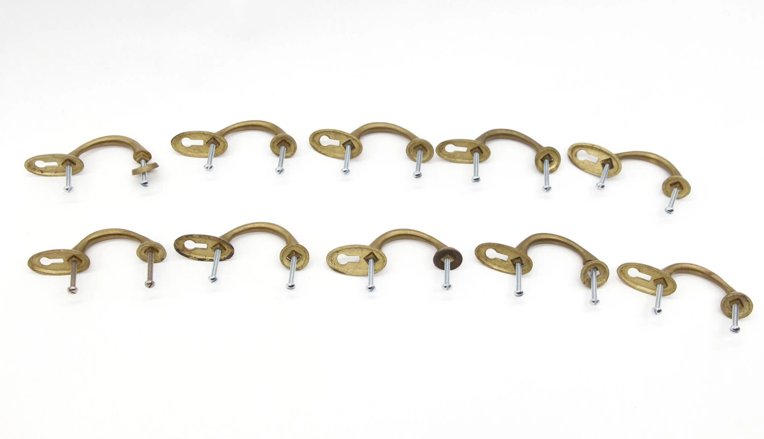 Set Of 10 Olde New Vintage Brushed Brass Upright Cabinet Handle Pulls With Keyhole 5 Set Of 10 Olde New Vintage Brushed Brass Upright Cabinet Handle Pulls With Keyhole - Image 3