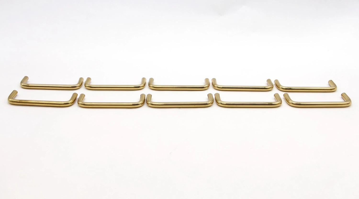 Set Of 10 Vintage Modern Polished Brass Bridge Bar Drawer Cabinet Pulls 4 Set Of 10 Vintage Modern Polished Brass Bridge Bar Drawer Cabinet Pulls - Image 2