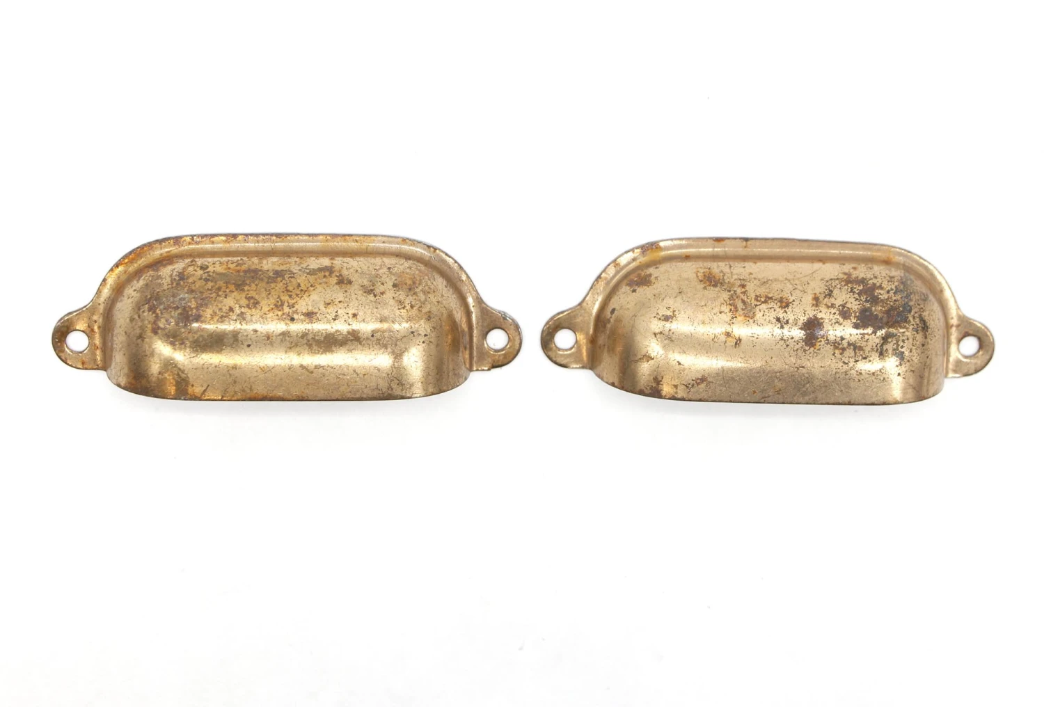 Pair Of Vintage 3.5 In. Brass Plated Steel Drawer Cup Pulls 3 Pair Of Vintage 3.5 In. Brass Plated Steel Drawer Cup Pulls