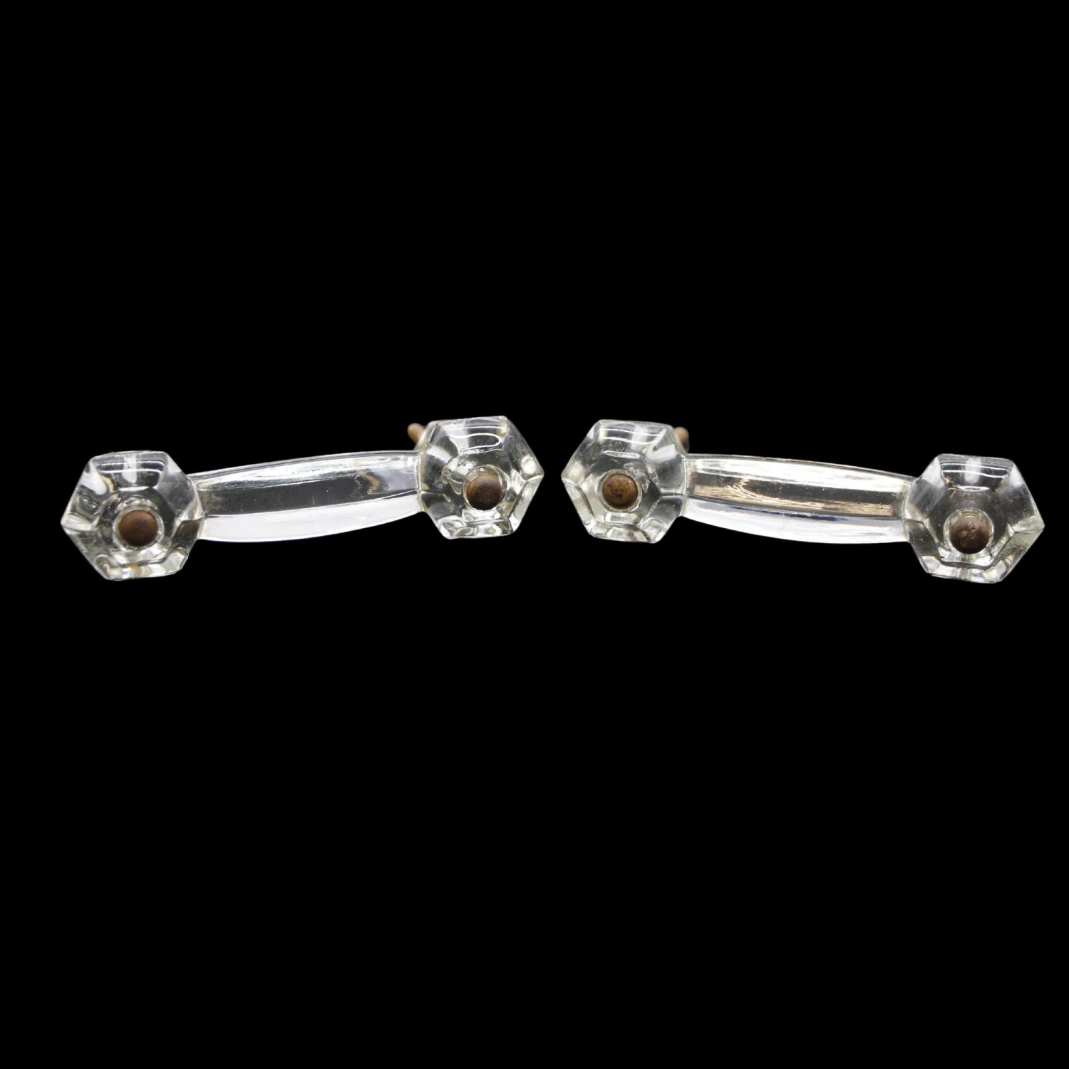 Pair Of Vintage 4.25 In. Clear Glass Bridge Drawer Pulls 3 Pair Of Vintage 4.25 In. Clear Glass Bridge Drawer Pulls