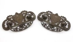 Pair Of Vintage 5.75 In. Dark Brass Patina Heart Dresser Pulls