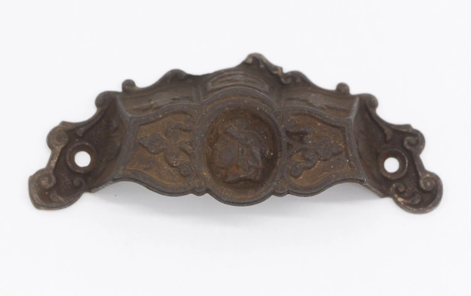 Antique Victorian Cast Iron Lady Face Bin Pull 4 Antique Victorian Cast Iron Lady Face Bin Pull - Image 2