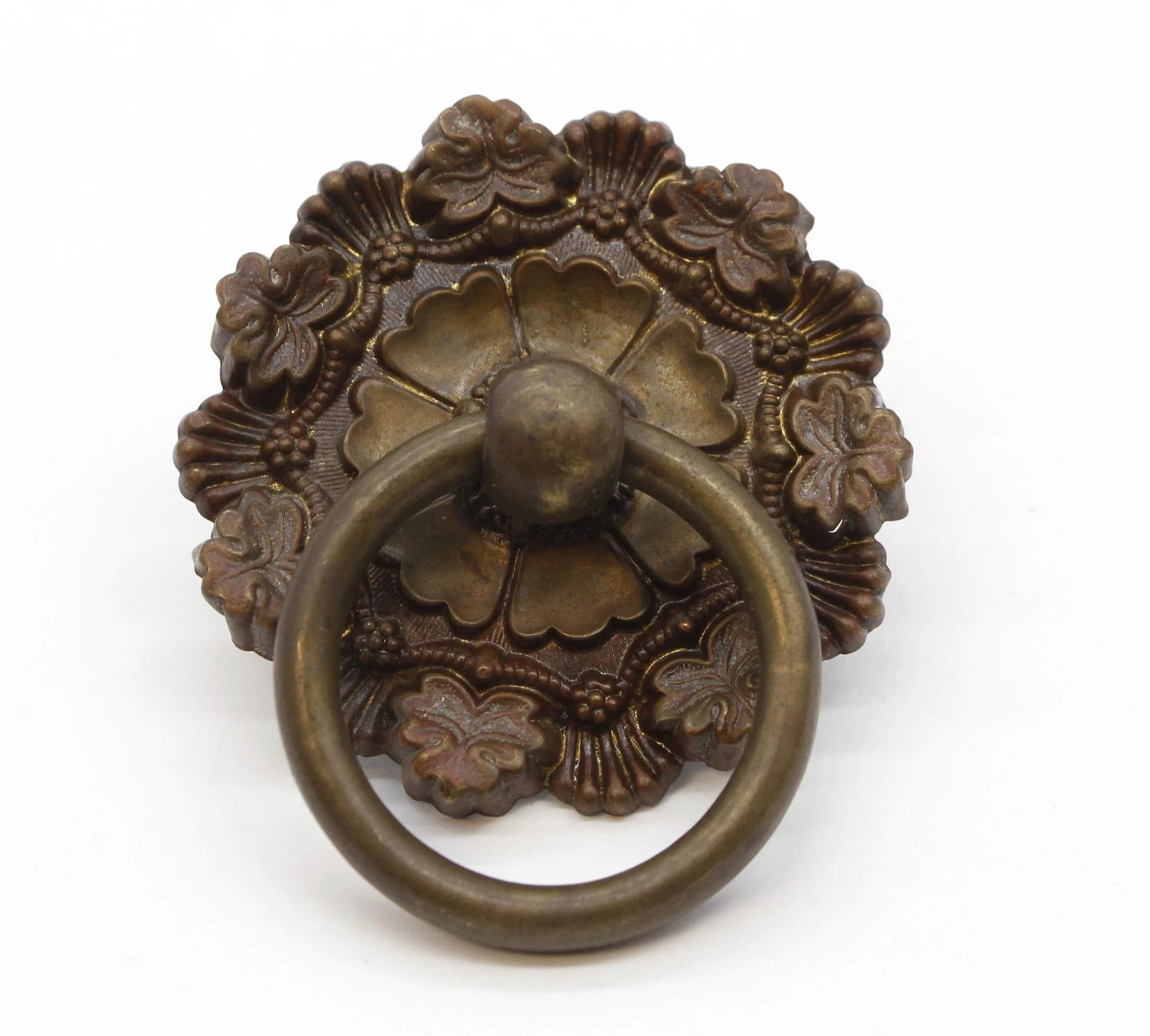 Vintage 3.25 In. Pressed Brass Floral Ring Drawer Pull 4 Vintage 3.25 In. Pressed Brass Floral Ring Drawer Pull - Image 2