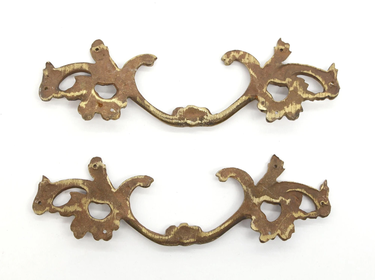 Pair Of Vintage 8.75 In. French Provincial Brass Bridge Drawer Pulls 4 Pair Of Vintage 8.75 In. French Provincial Brass Bridge Drawer Pulls - Image 2