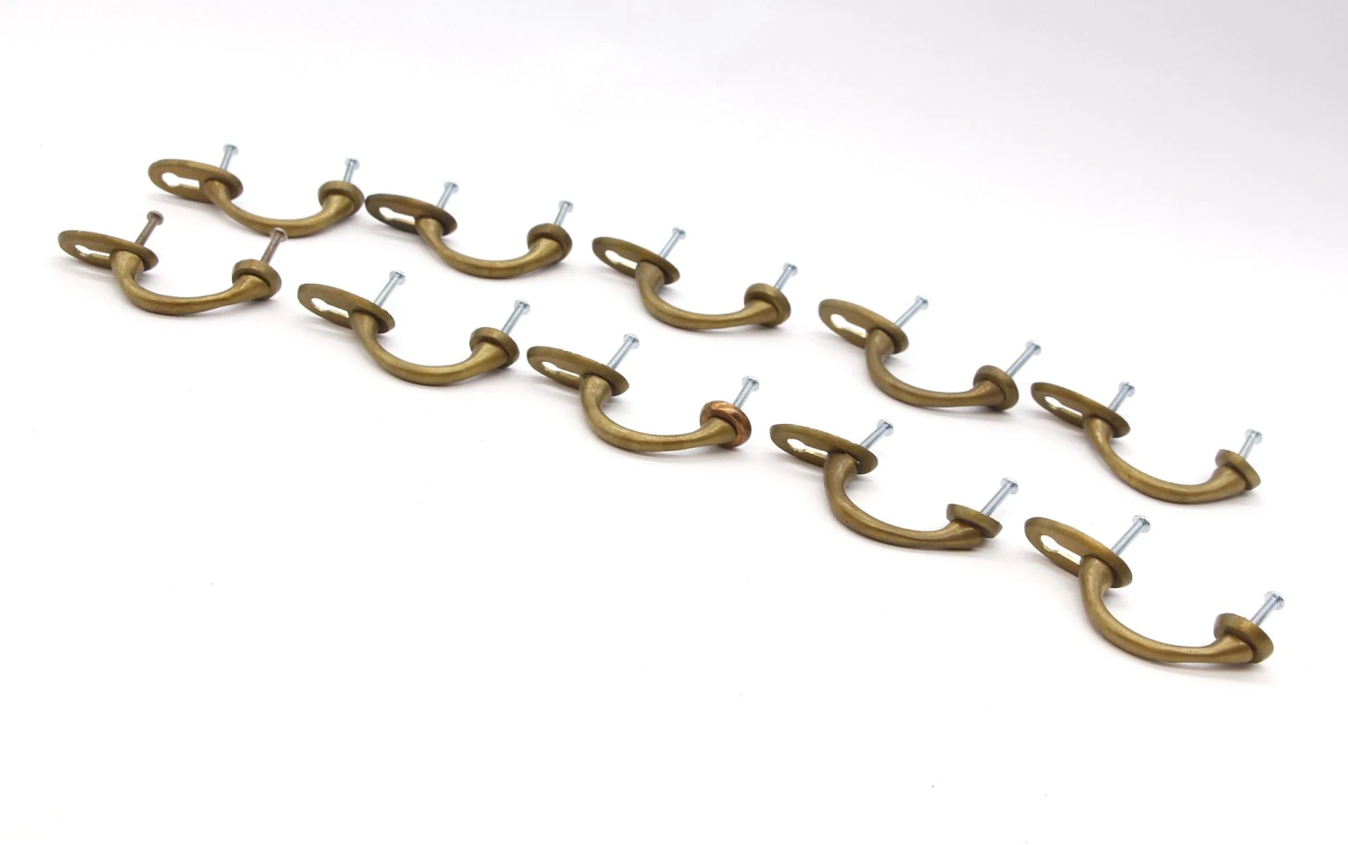 Set Of 10 Olde New Vintage Brushed Brass Upright Cabinet Handle Pulls With Keyhole 4 Set Of 10 Olde New Vintage Brushed Brass Upright Cabinet Handle Pulls With Keyhole - Image 2