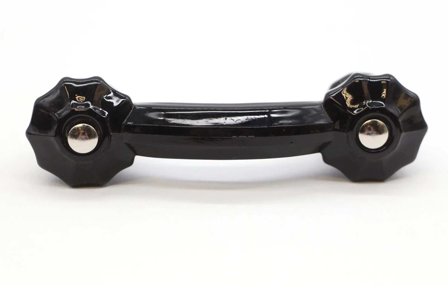 Vintage 4.125 In. Black Glass Fluted End Bridge Drawer Pull 4 Vintage 4.125 In. Black Glass Fluted End Bridge Drawer Pull - Image 2