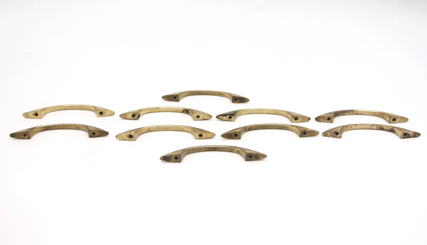 Set Of Vintage 4.25 In. Mid Century Brushed Brass Bridge Drawer Pulls 4 Set Of Vintage 4.25 In. Mid Century Brushed Brass Bridge Drawer Pulls - Image 2