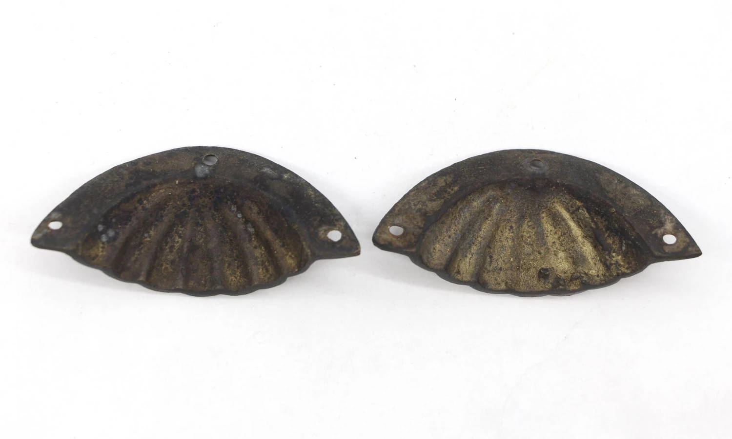 Pair Of Antique 3 In. Scallop Cast Iron Bin Drawer Pulls 4 Pair Of Antique 3 In. Scallop Cast Iron Bin Drawer Pulls - Image 2