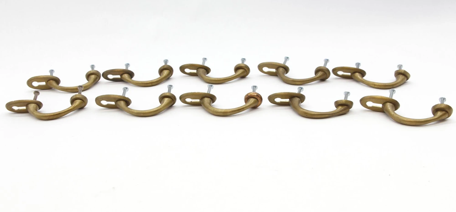 Set Of 10 Olde New Vintage Brushed Brass Upright Cabinet Handle Pulls With Keyhole 3 Set Of 10 Olde New Vintage Brushed Brass Upright Cabinet Handle Pulls With Keyhole
