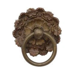 Vintage 3.25 In. Pressed Brass Floral Ring Drawer Pull