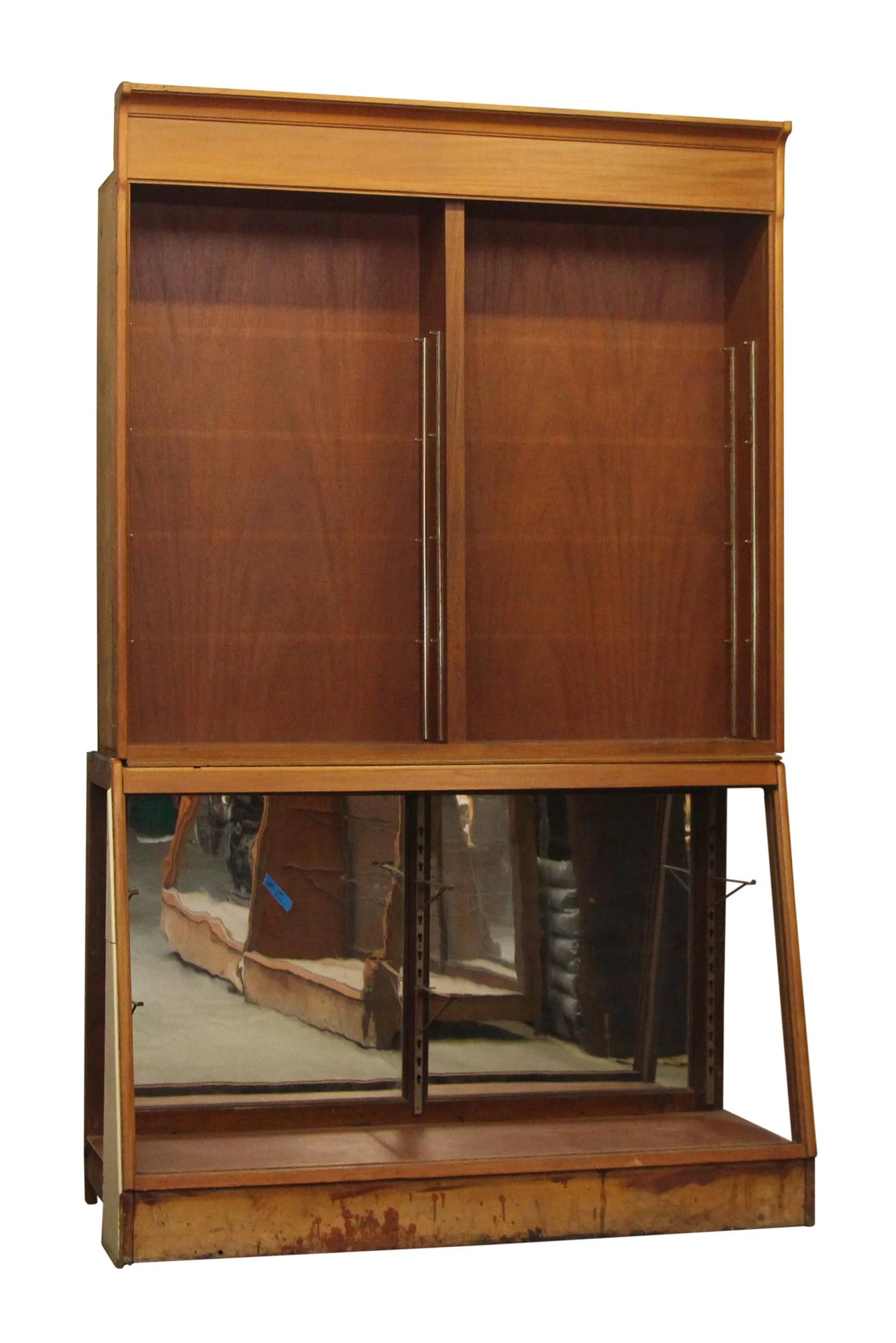 1940s Wooden Showcase With Mirrored Bottom 3 1940s Wooden Showcase With Mirrored Bottom