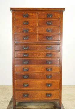 Antique Victorian Oak 15 Drawer Flat File Cabinet