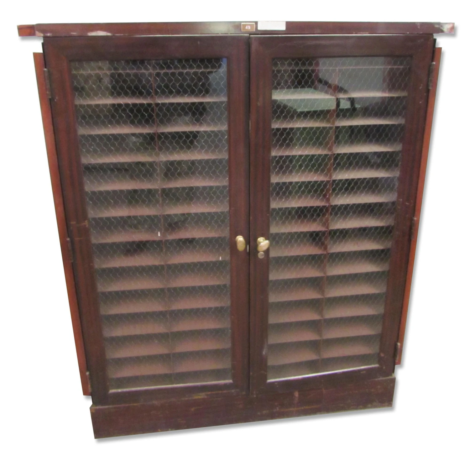 Vintage Wood & Metal Cabinets With Chicken Wire Glass Doors 5 Vintage Wood & Metal Cabinets With Chicken Wire Glass Doors - Image 3