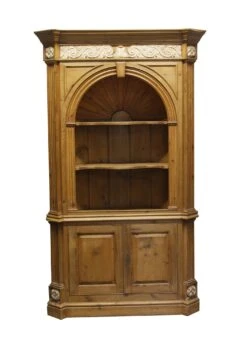Knotty Pine Alcove Cabinet With Carved Details