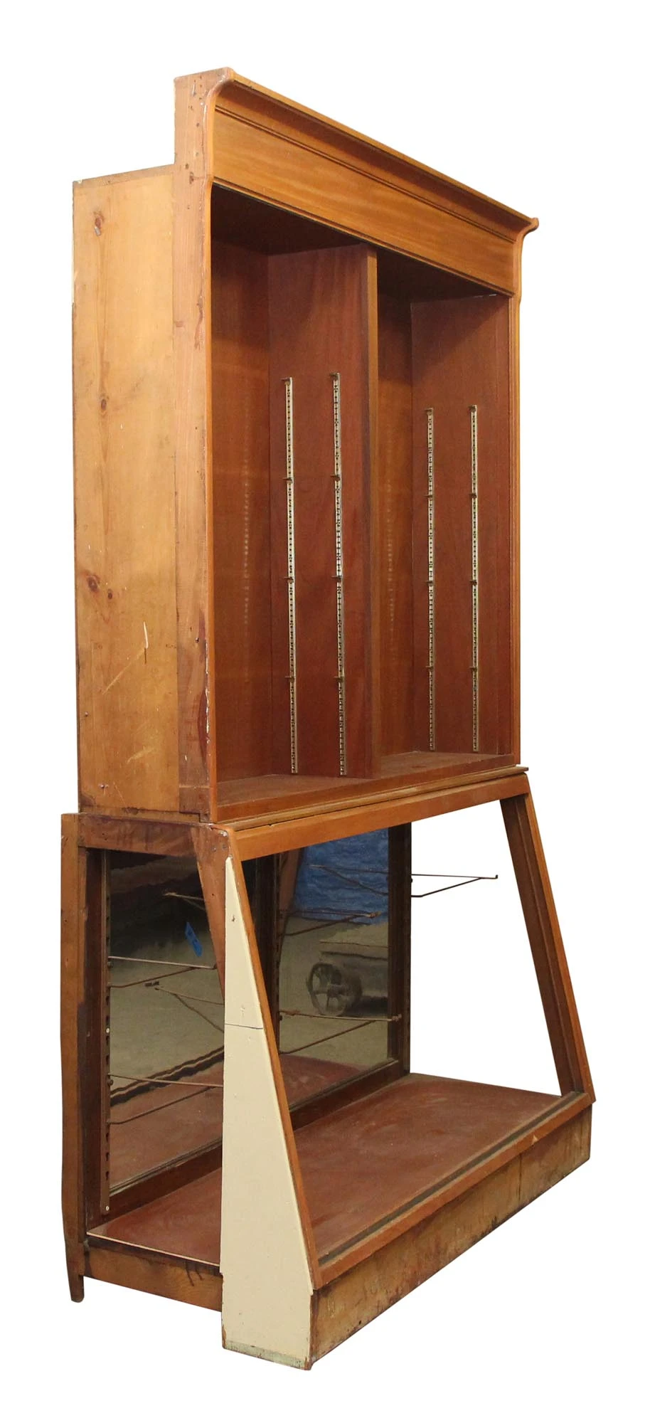 1940s Wooden Showcase With Mirrored Bottom 4 1940s Wooden Showcase With Mirrored Bottom - Image 2