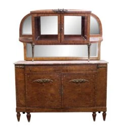 Marble Top Burled Wood Mirrored Cabinet