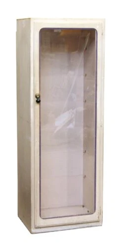 Vintage Wooden Display Case With Old Wavy Glass Door