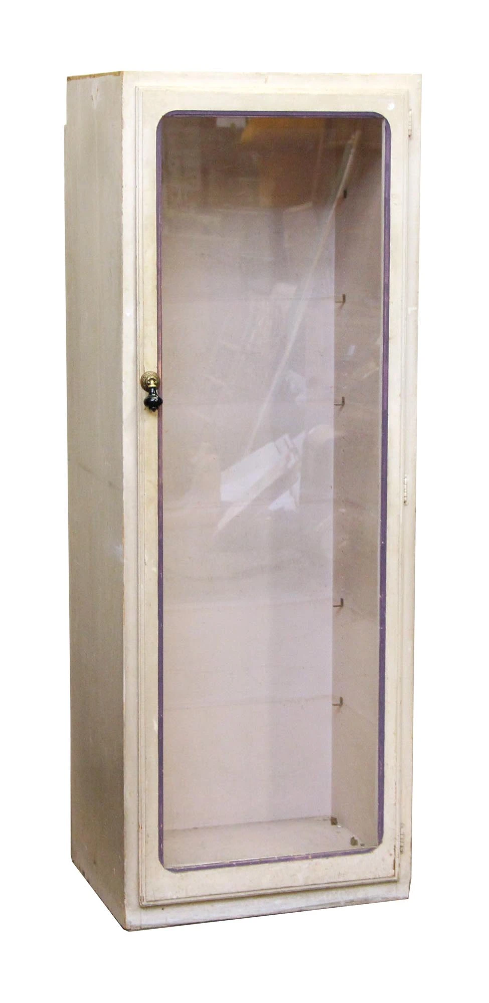 Vintage Wooden Display Case With Old Wavy Glass Door 3 Vintage Wooden Display Case With Old Wavy Glass Door