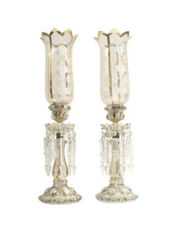 Antique Bohemian Czech Crystal Mantle Candlestick Lamps