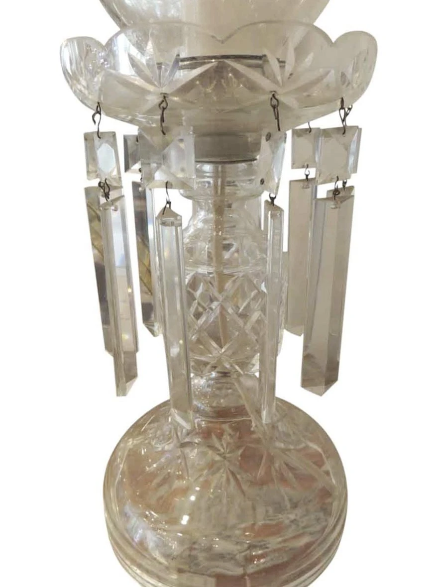 Pair Of Etched Clear Crystal Mantel Candelabra Lamps 5 Pair Of Etched Clear Crystal Mantel Candelabra Lamps - Image 3