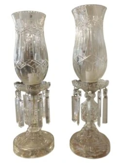 Pair Of Etched Clear Crystal Mantel Candelabra Lamps 9 Pair Of Etched Clear Crystal Mantel Candelabra Lamps -OGT Sale Store candelabra lamps m220292