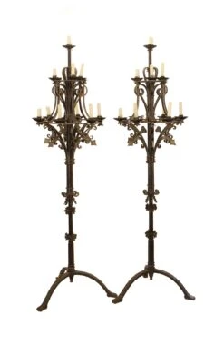 Pair Of Gothic Wrought Iron Candelabras