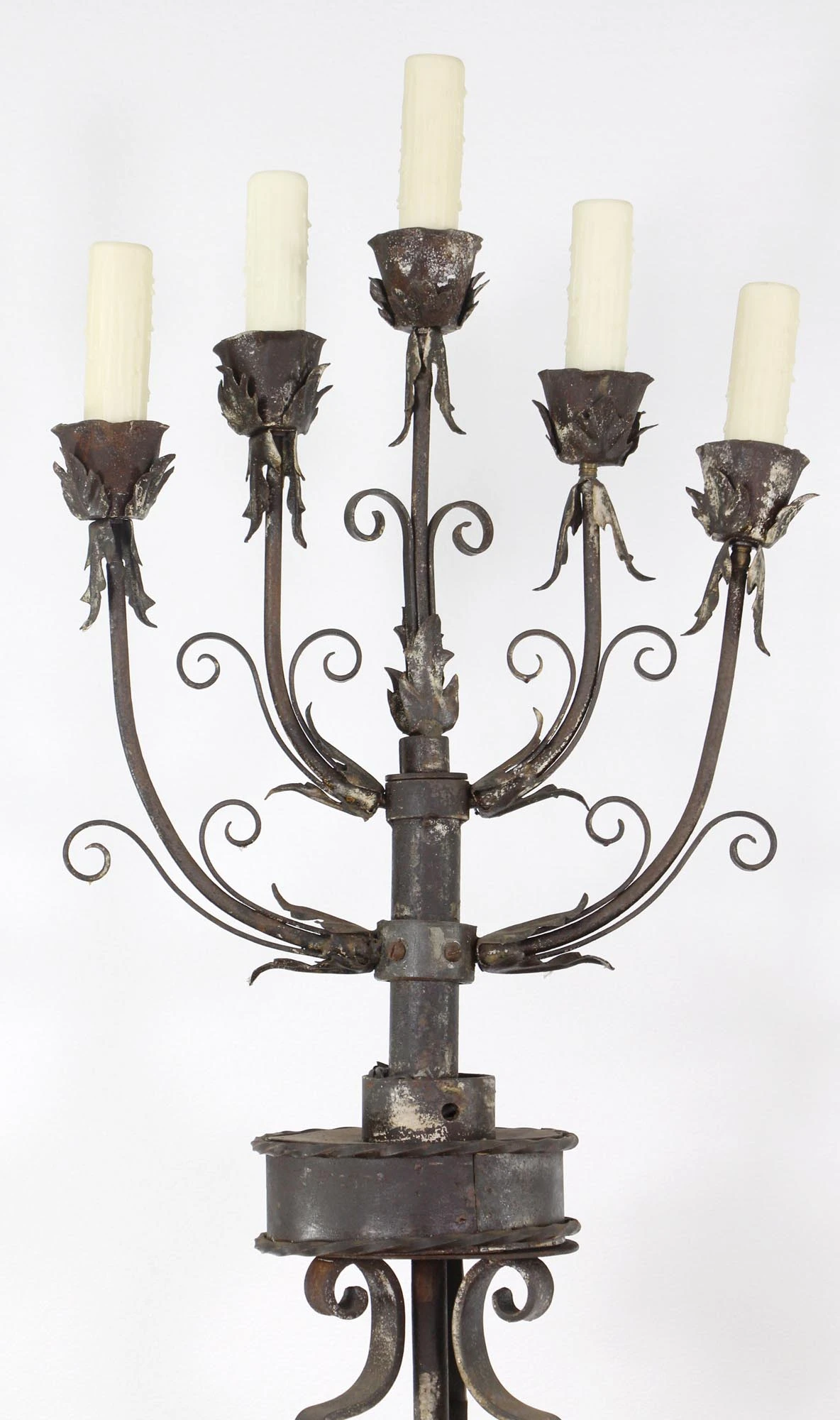 Pair Of Wrought Iron 19th Century Candelabra Floor Lamps 4 Pair Of Wrought Iron 19th Century Candelabra Floor Lamps - Image 2